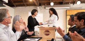 Applauding a speaker at a Toastmasters meeting